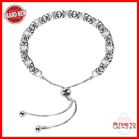 Jewelry - Sterling Silver Byzantine Chain Bracelet Adjustable Bolo Closure Elegant Minimal